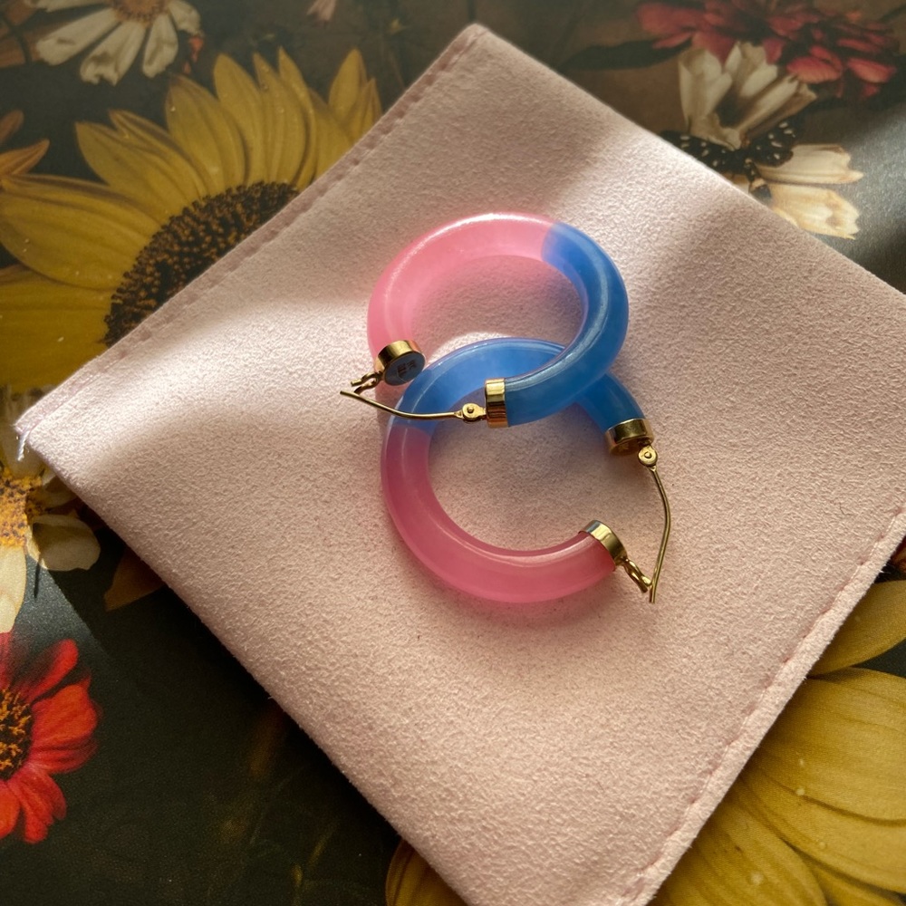 14k Genuine Jade Hoops - Mint Condition